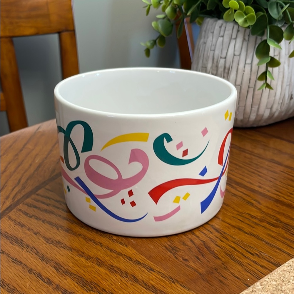 Vintage 1980s Colorful Swirl Ceramic Bowl Vase Birthday Party Dish Candy Holder
